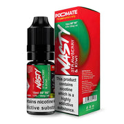 Bottle of Nasty Podmate Strawberry Kiwi Nic Salt Vape Juice with fresh red and green packaging, displaying the Podmate series branding and a fruity strawberry kiwi flavor label, designed for nicotine salt vaping devices.